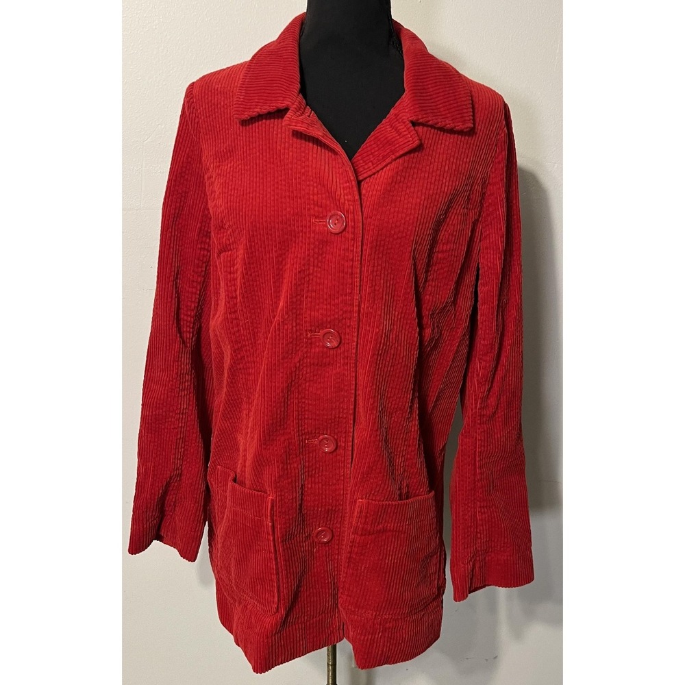 J.‎ Jill Jacket Womens Small Red Corduroy Button Front Patch Pockets Mid Length